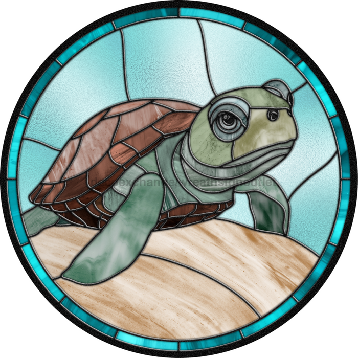 Sea Turtle Sign Stained Glass Decoe-5233 10’ Metal Round