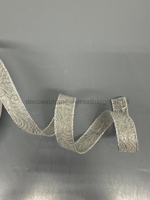 Silv Glittered Flwr Embossed 7/8’’X50Y 72433-05-16C Ribbon