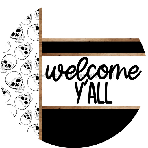 Skulls Door Hanger, Welcome Yall Door Hanger, DCO-01825-DH, 18" Round Wood