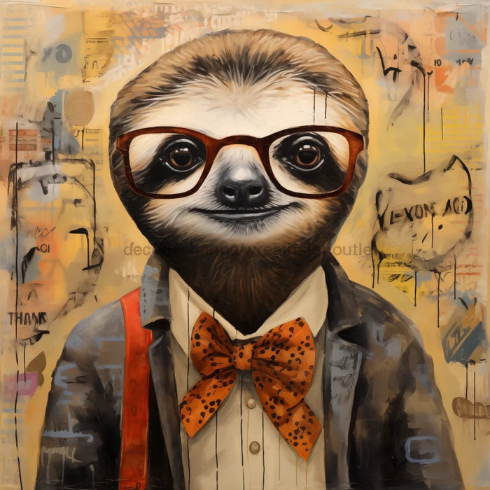 Sloth With Glasses Sign Funny Animal Wall Art Dco-01143 For Wreath 10X10 Metal