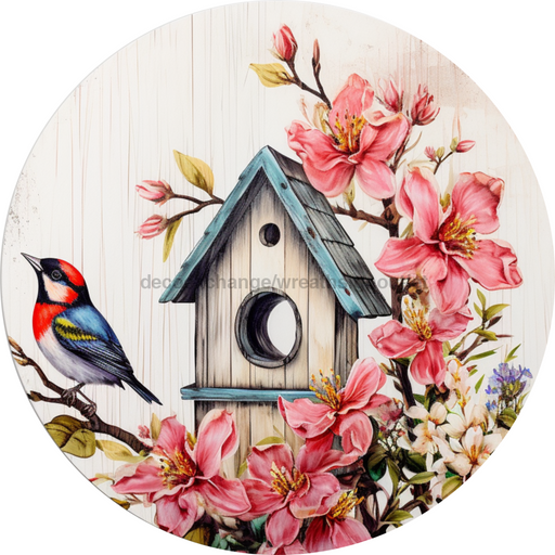 Spring Door Hanger Bird House Sign Dco-00908-Dh For Wreath 18 Round
