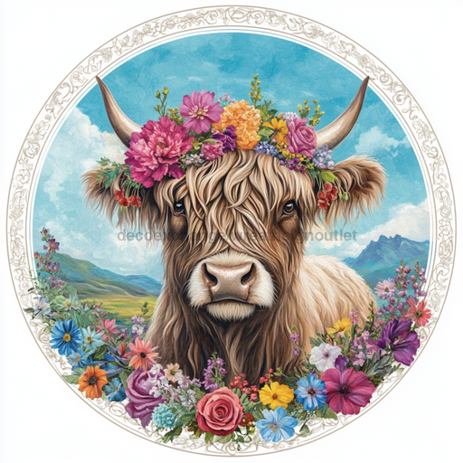 Spring Highland Cow Sign, DCO-13339, Sign For Wreath, 10" Metal Sign