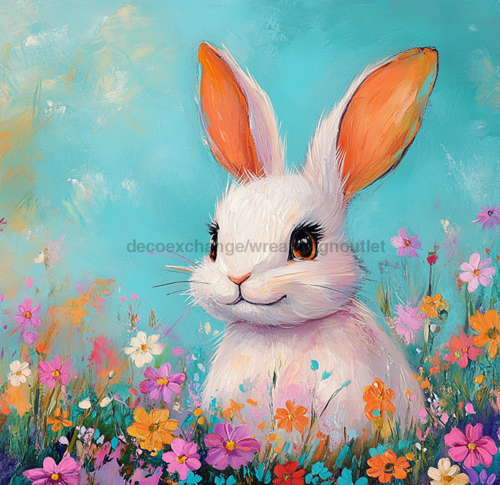 Spring Rabbit Sign, DCO-13415, Sign For Wreath, 10x10" Metal Sign