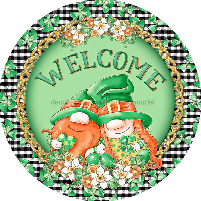 St Patricks Day Sign Welcome Gnome Decoe-4777 10 Metal Round