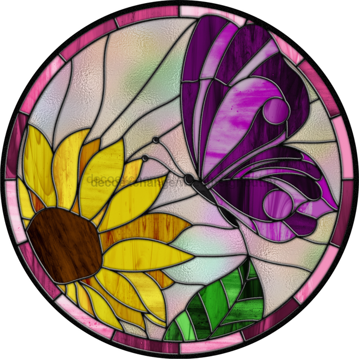 Stained Glass Sign, Butterfly Sign, DECOE-4038-DH, 18 Wood Round