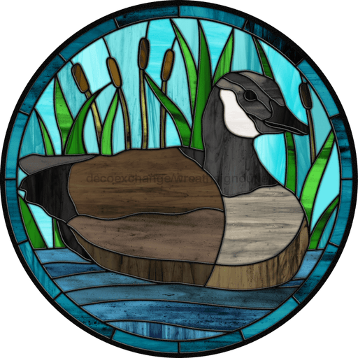 Stained Glass Sign, duck Sign, VINYL-DECOE-4043, 10" Vinyl Decal Round