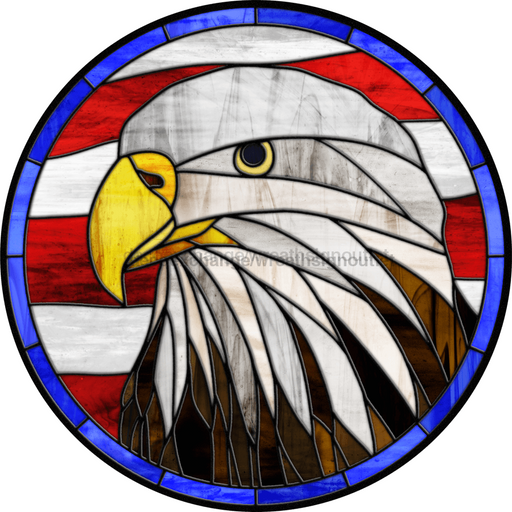 Stained Glass Sign, Eagle Sign, Patriotic Sign, VINYL-DECOE-4050, 10" Vinyl Decal Round