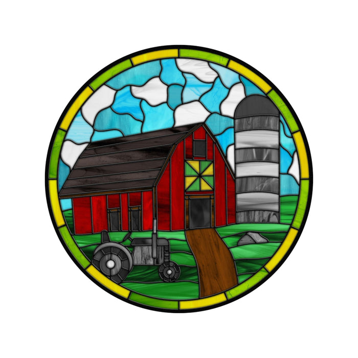 Stained Glass Sign, Farmhouse Sign, Farm Sign, DECOE-4036, 10" Metal Round