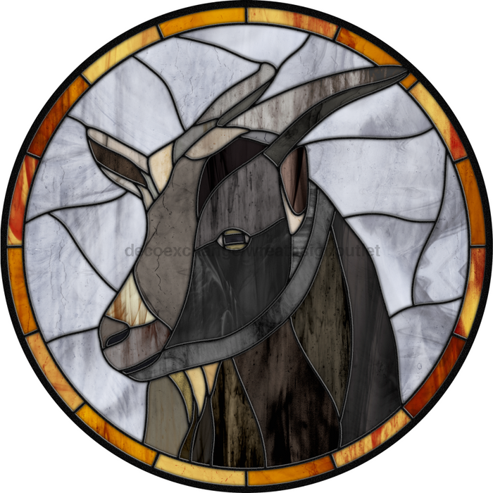 Stained Glass Sign, Farmhouse Sign, Goat Sign, DECOE-4037, 10" Metal Round