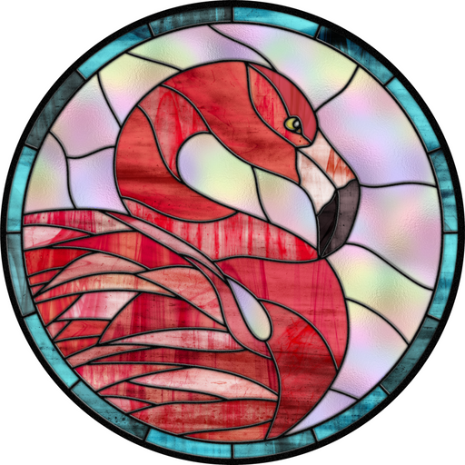 Stained Glass Sign, Flamingo Sign, DECOE-4042, 10" Metal Round