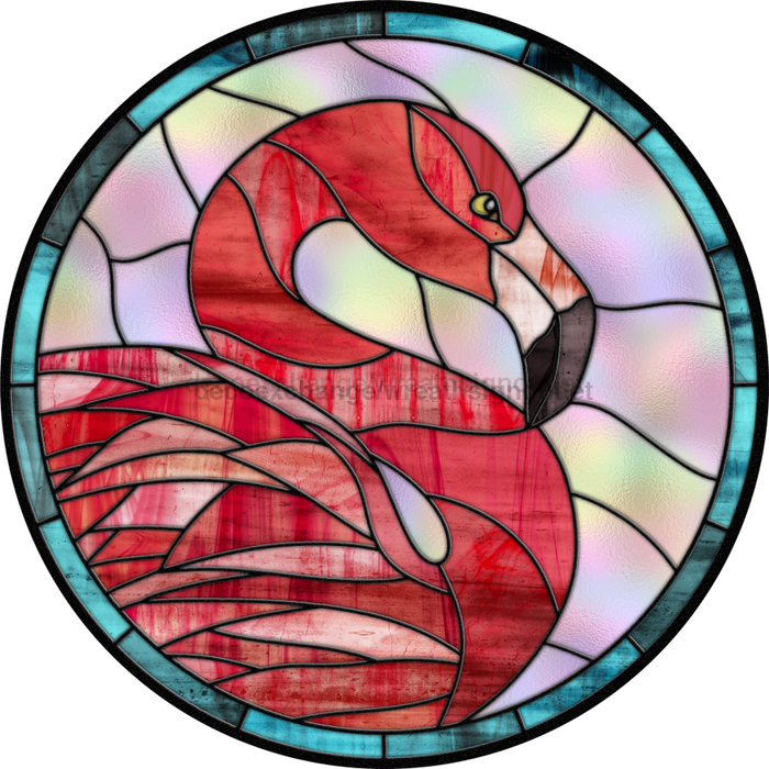 Stained Glass Sign, Flamingo Sign, DECOE-4042-DH, 18 Wood Round