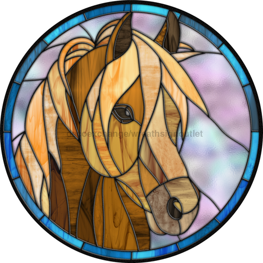 Stained Glass Sign, Horse Sign, DECOE-4052, 10" Metal Round