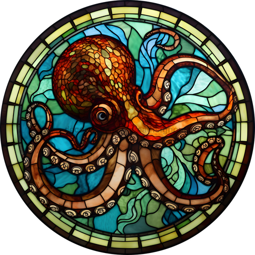 Stained Glass Sign Octopus Decoe-5212 10’ Metal Round