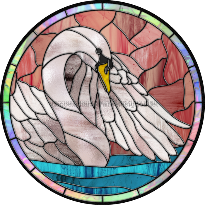 Stained Glass Sign, Swan Sign, VINYL-DECOE-4039, 10" Vinyl Decal Round