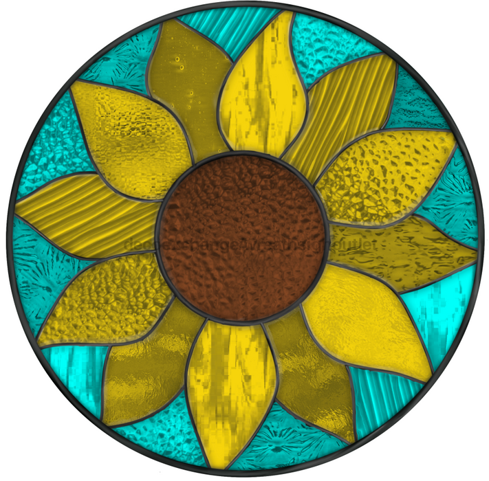 Stained Glass Sunflower Sign, DECOE-5283-D, Sign For Wreath, 10" Wood Sign
