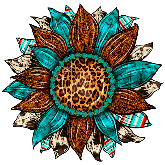 Sunflower, Cow Print Flower, Animal Print Flower, Turquoise Flower, wood sign, DECOE-W-080 - DecoExchange®