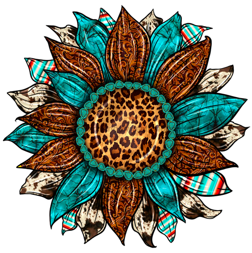 Sunflower, Cow Print Flower, Animal Print Flower, Turquoise Flower, wood sign, DECOE-W-080 - DecoExchange®