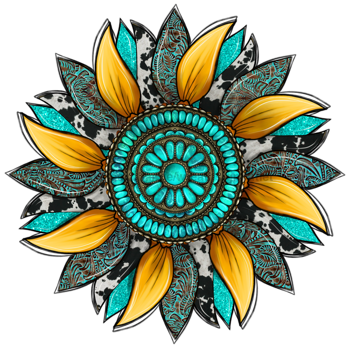 Sunflower, Cow Print Flower, Turquoise Flower, Western Flower, wood sign, Door Hanger, DECOE-W-091 - DecoExchange®