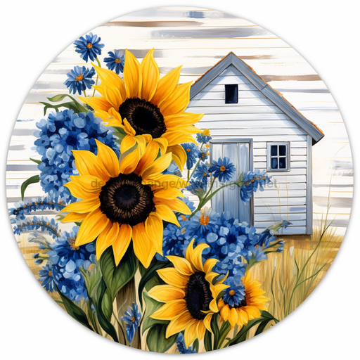 Sunflower Sign Rustic Dco-00853 For Wreath 10 Round Metal