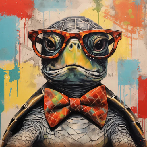 Tortoise With Glasses Sign Funny Animal Wall Art Dco-01139 For Wreath 10X10 Metal