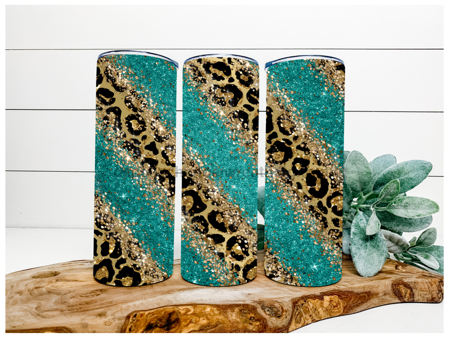 Turquoise Leopard Tumbler, 20 oz Skinny Tumbler DECOETUMBLER-115 - DecoExchange
