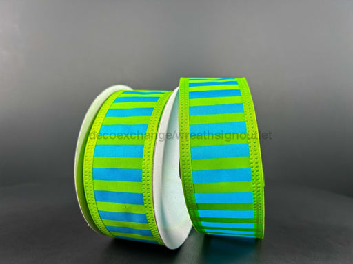 Turquoise Satin With Lime Stripes And Edge Ribbon 1.5 Inches X 10 Yards 46426-09-29