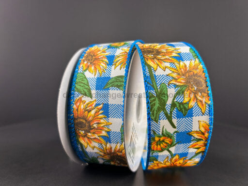 Turq-Wht Buff Pld/Wild Sunflwrs 1.5’X10Y 61410-09-39 Ribbon