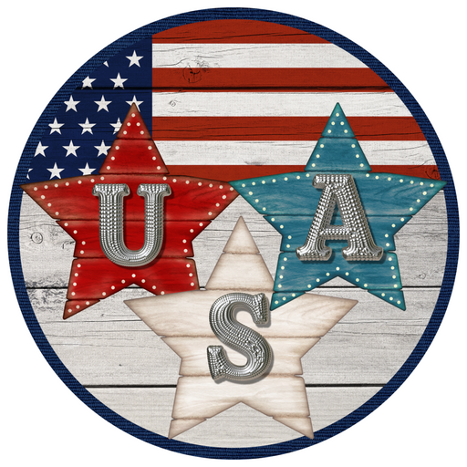 USA Sign, Patriotic Sign, DECOE-4069, 10" Metal Round