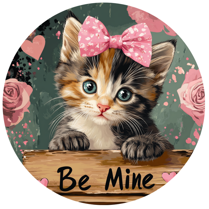 Valentine Cat Wall Art, MB-00049, Sign For Wreath, 10" Metal Sign