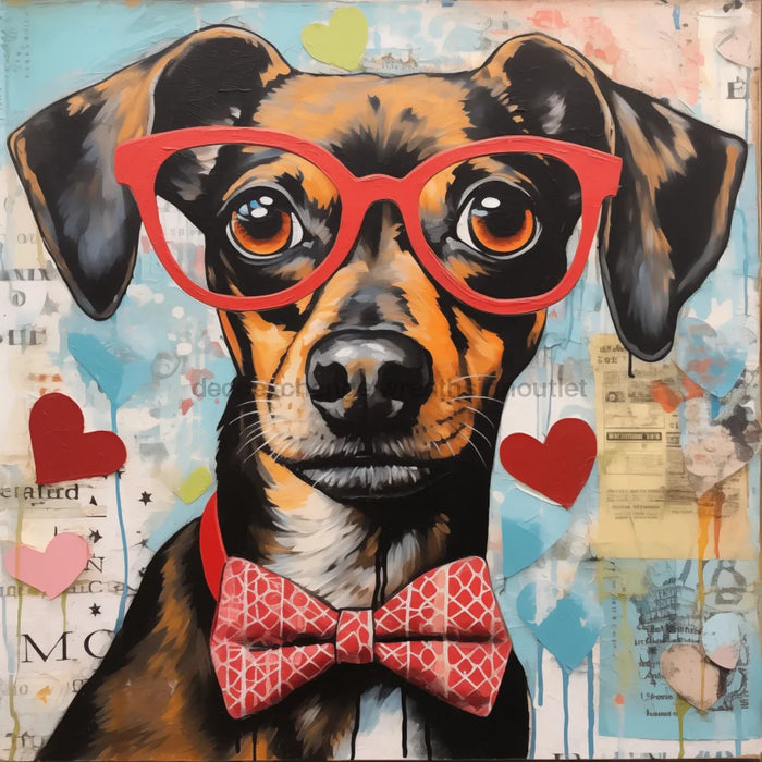 Valentine Dog With Glasses Sign Funny Animal Wall Art Dco-01128 For Wreath 10X10 Metal