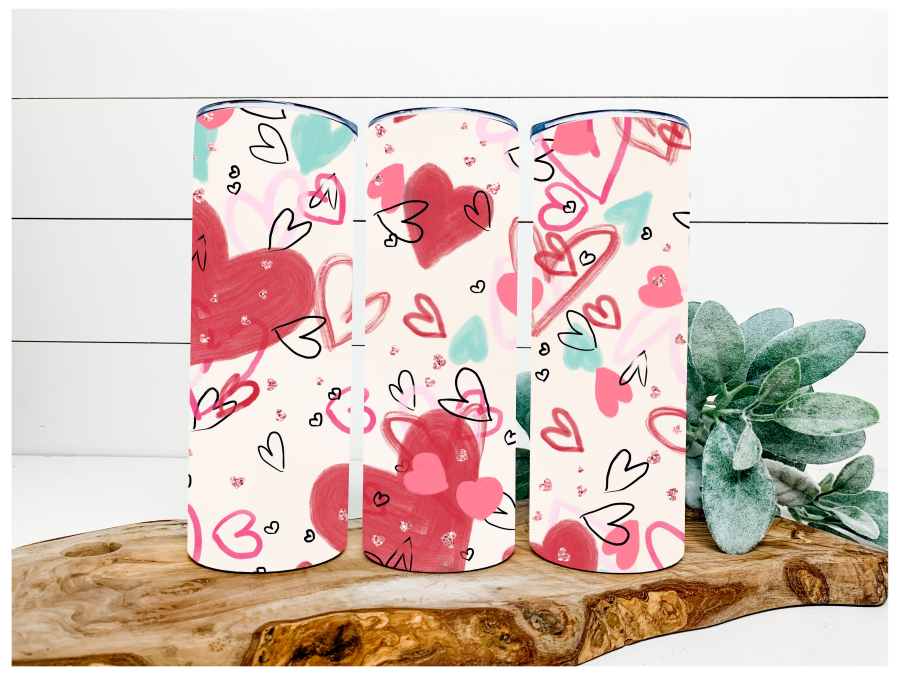 Valentine Doodle Hearts Tumbler, 20 oz Skinny Tumbler DECOETUMBLER-127 - DecoExchange