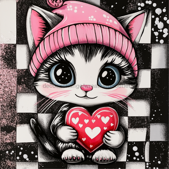 Valentine Sign Cat Dco-02121 For Wreath 10X10’’ Metal