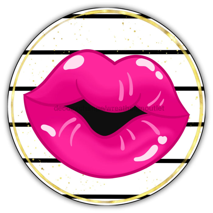 Valentine Sign Lips Sign 18 Wood Round Cr-150-Dh Decoexchange For Wreath Door Hanger