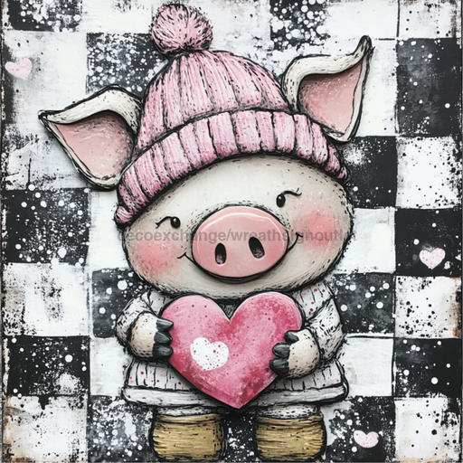 Valentine Sign, Pig Sign, DCO-02208, Sign For Wreath, 10x10 Metal Sign