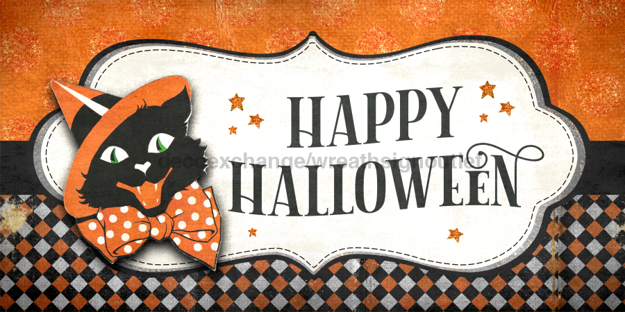 Vintage Happy Halloween Sign Decoe - 5238 For Wreath 6X12’ Metal