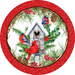Wreath Sign, 10" Round Vinyl Decal - Christmas Cardinals - DECOE-077, DecoExchange, Sign For Wreaths - DecoExchange