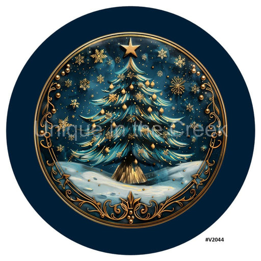 VINYL DECAL | 3D WOOD LOOKING | CHRISTMAS TREE | BLUE/GOLD | V2044 - Unique in the Creek LTD