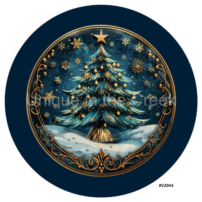 VINYL DECAL | 3D WOOD LOOKING | CHRISTMAS TREE | BLUE/GOLD | V2044 - Unique in the Creek LTD