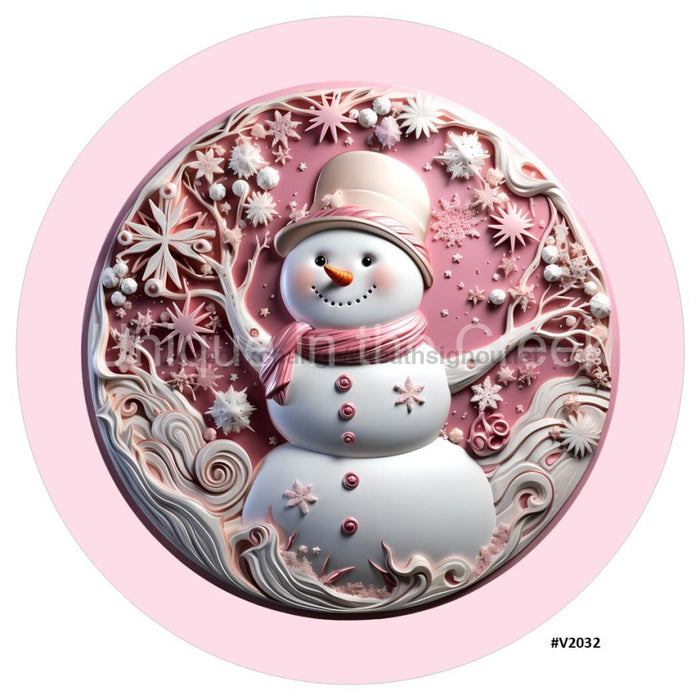 VINYL DECAL | 3D WOOD LOOKING | SNOWMAN | PINK/WHITE | V2032 - Unique in the Creek LTD
