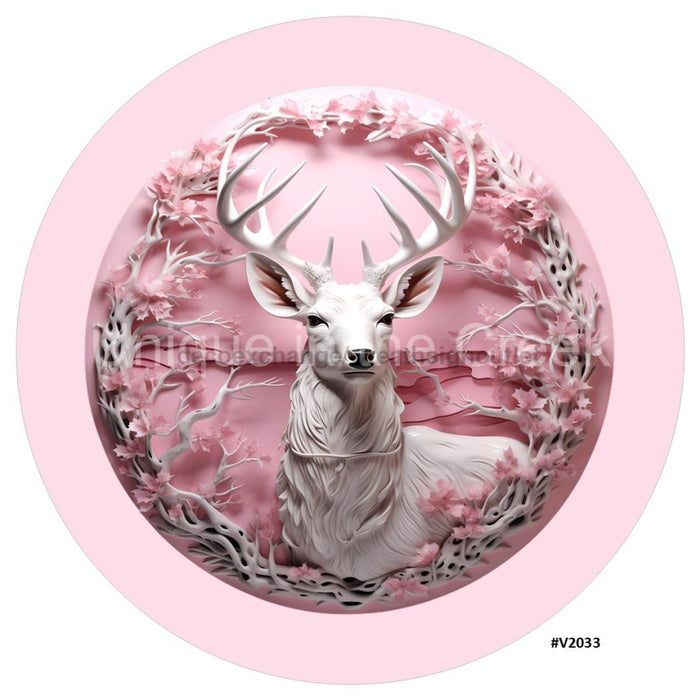 VINYL DECAL | 3D WOOD LOOKING | STAG/DEER | PINK/WHITE | V2033 - Unique in the Creek LTD