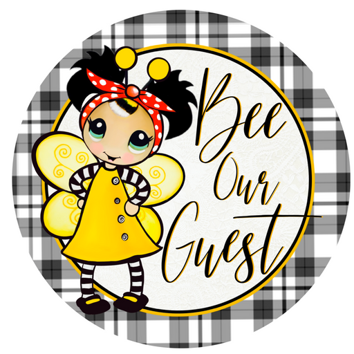 Vinyl Decal, Bee Sign, Bee Our Guest Sign, 10" Round Metal Sign VINYL-DECOE-286, Sign For Wreath, DecoExchange - DecoExchange
