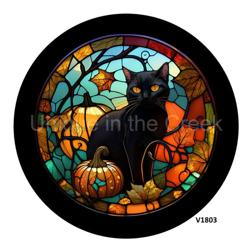 VINYL DECAL | BLACK CAT |STAINED GLASS | FALL | HALLOWEEN - Unique in the Creek LTD