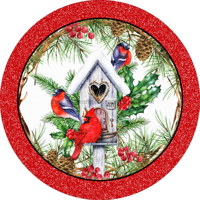 Wreath Sign, Cardinal Sign, Winter Sign, Christmas Sign, 10" Round, Metal Sign, DECOE-104, DecoExchange, Sign For Wreath - DecoExchange