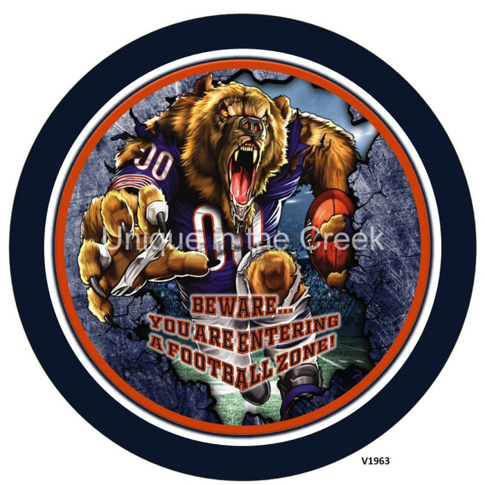 Vinyl Decal | CHI Football | NAVY/ORANGE | Beware...you are entering a football zone | Sports - Unique in the Creek LTD