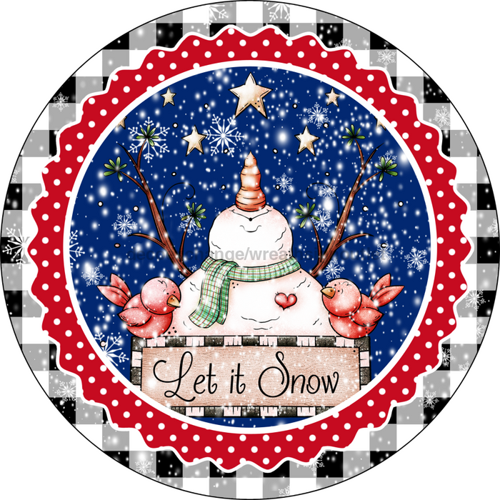 Wreath Sign, Christmas Sign, Red Snowman Looking Up, 10" Round, Metal Sign, DECOE-127, DecoExchange, Sign For Wreath - DecoExchange