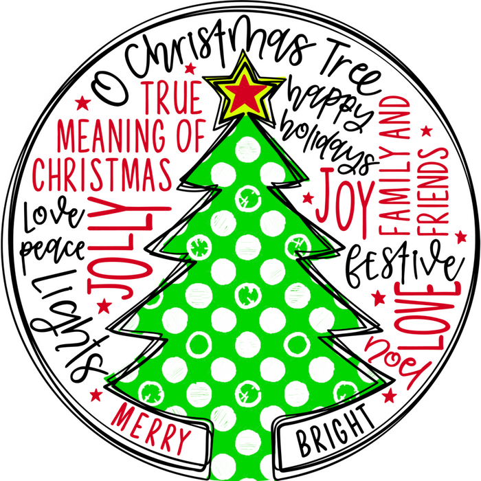 Wreath Sign, Christmas Tree, Christmas Sign, 10" Round, Metal Sign, DECOE-564, DecoExchange, Sign For Wreath - DecoExchange