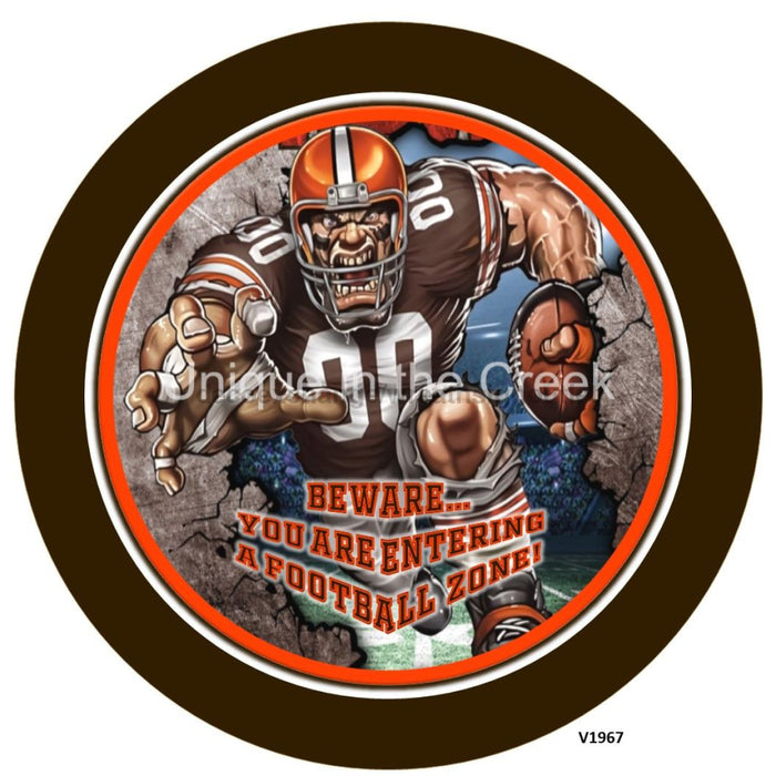 Vinyl Decal | CLE Football | BROWN/ORANGE | Beware...you are entering a football zone | Sports - Unique in the Creek LTD