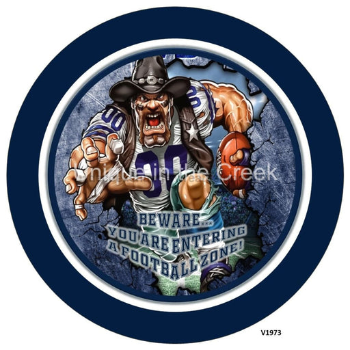 Vinyl Decal | DAL Football | NAVY/SILVER | Beware...you are entering a football zone | Sports - Unique in the Creek LTD