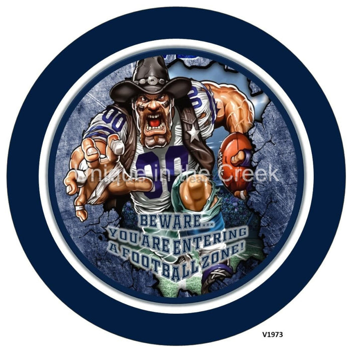 Vinyl Decal | DAL Football | NAVY/SILVER | Beware...you are entering a football zone | Sports - Unique in the Creek LTD
