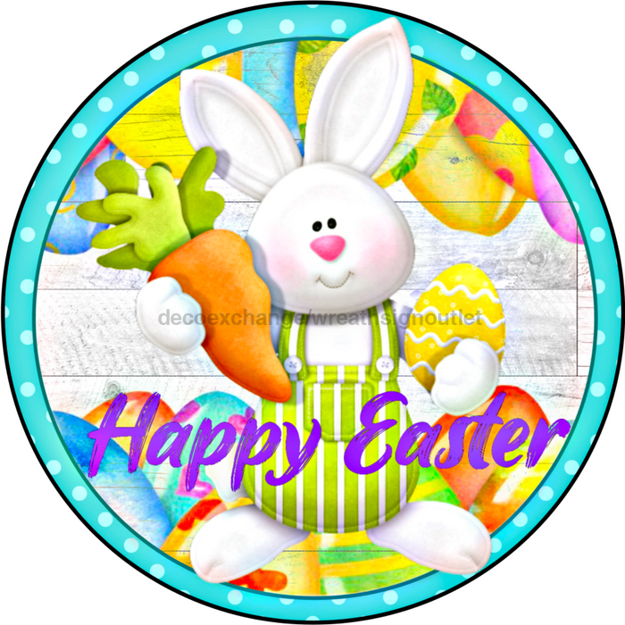 Wreath Sign, Easter Sign, Easter Bunny, Carrots, 10" Round Metal Sign DECOE-397, Sign For Wreath, DecoExchange - DecoExchange